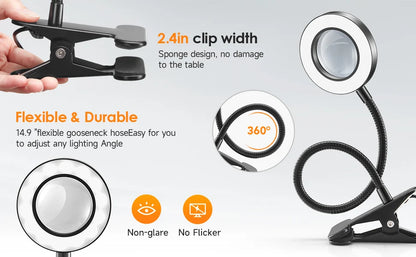 10X LED Magnifying Desk Lamp – 3 Color Light Modes Clamp Magnifier with Flexible Gooseneck for Reading & Nail Art