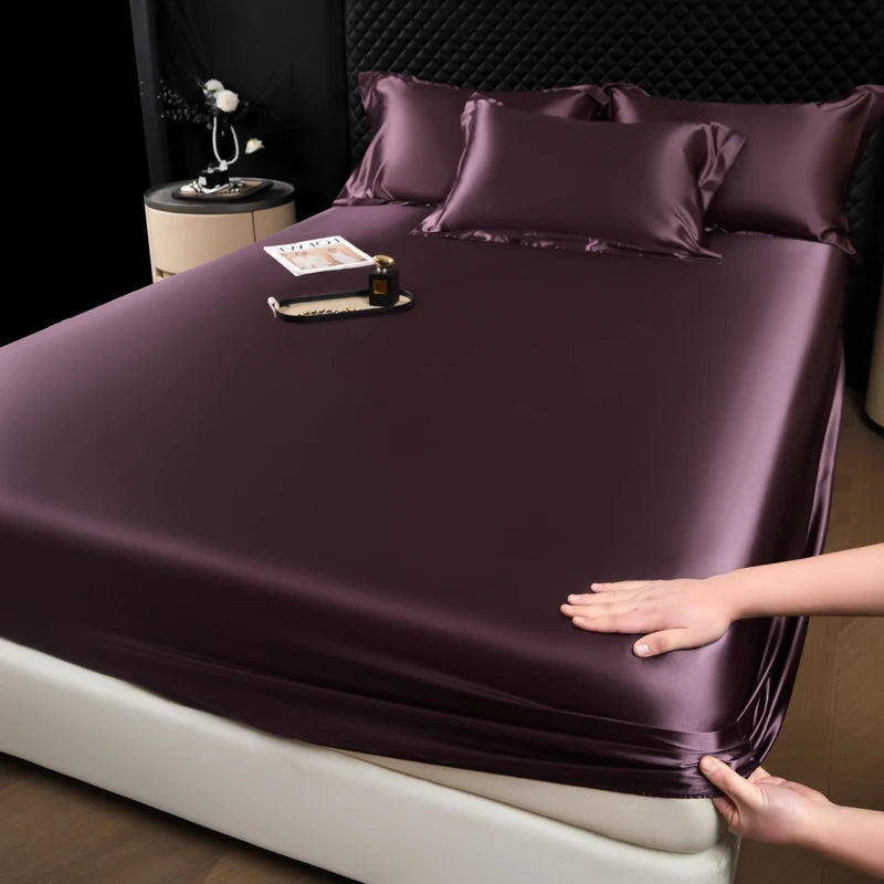 Rayon Satin Fitted Sheet – Soft Mattress Cover with Elastic Band for Single, Double, Queen & King Beds