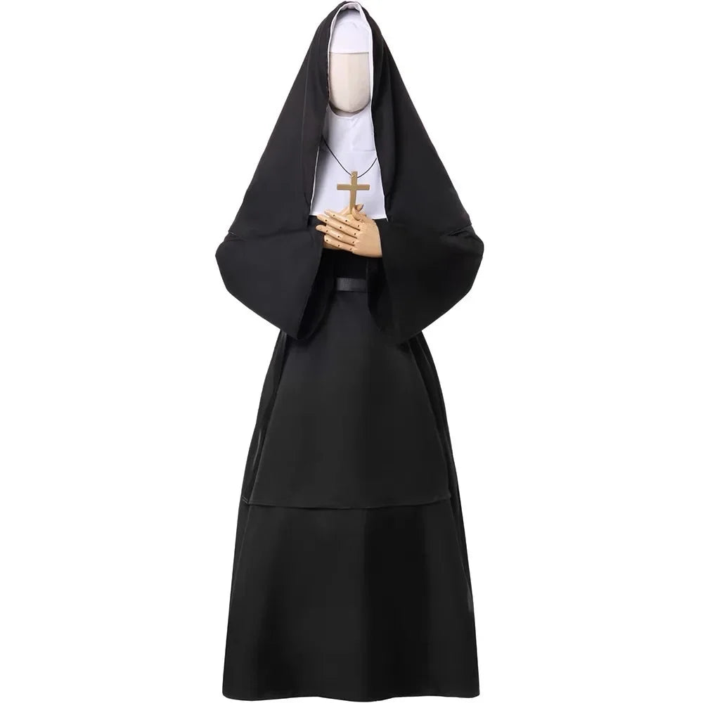 Women’s Medieval Nun Costume – Maria Renaissance Vintage Nun Robe Cosplay Outfit Set for Halloween, Carnival, Party & Stage Performance