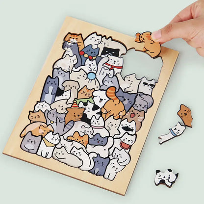 Puzzle en bois Montessori animaux – Jouet empilable chat, jeu de casse-tête éducatif pour enfants, jouet d'apprentissage créatif en bois, travaux manuels de peinture et décoration de chambre