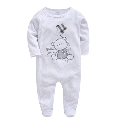 Spring Baby Boy Cotton Romper – Blue Bear Print Knit Jumpsuit & Newborn Overalls Pajamas, Soft Casual Outfit for Infants & Toddlers
