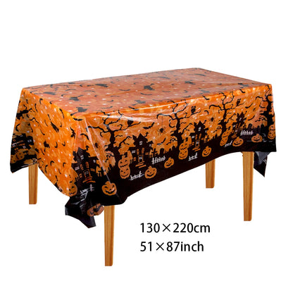 Halloween Tablecloth, Haunted House Pumpkin and Spider Web Table Cover, Spooky Dining Table Decor, Halloween Party Supplies, Indoor Home Kitchen Decoration