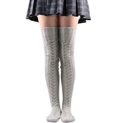 Women’s Winter Over-the-Knee Leg Warmers – Twist Knit Long Knee-High Stacked Socks, Warm Wool-Style Fashion Socks