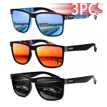 3PCS Classic Square Sunglasses – UV400 Unisex Fashion Eyewear for Men & Women, Colorful Lightweight Shades for Driving, Fishing & Outdoor Use