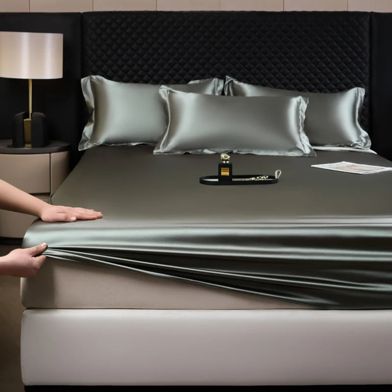 Rayon Satin Fitted Sheet – Soft Mattress Cover with Elastic Band for Single, Double, Queen & King Beds
