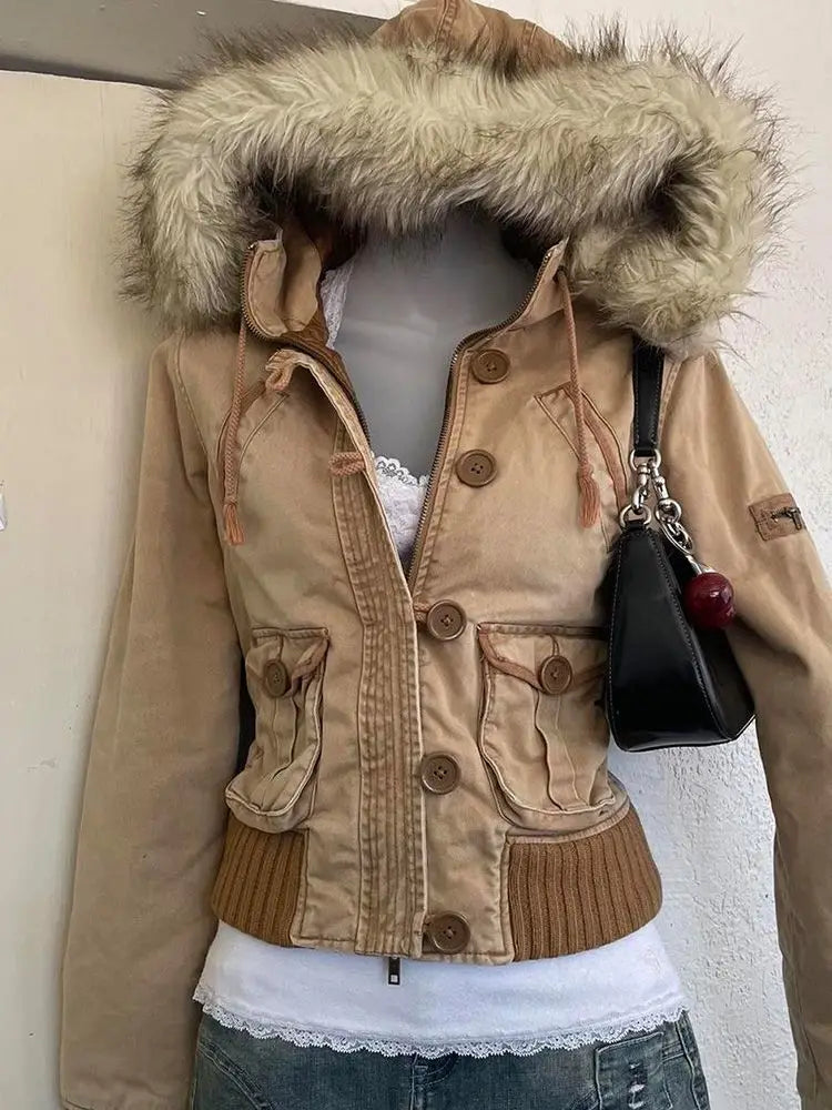 Women's Y2K Korean Retro Jacket Slim Fit Vintage Autumn Winter Coat Unique Chic Casual Outerwear Fashion Top