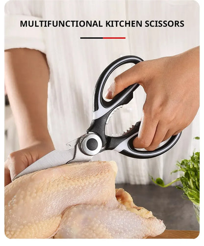 Ciseaux de cuisine en acier inoxydable avec couvercle de protection – Ciseaux robustes pour volaille, poisson, légumes et ouvre-noix