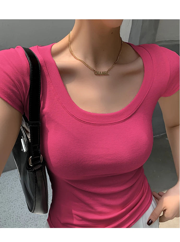 2026 Summer Women’s 100% Cotton Slim T-Shirt Casual Basic O-Neck Solid Korean Style Tee 16 Colors
