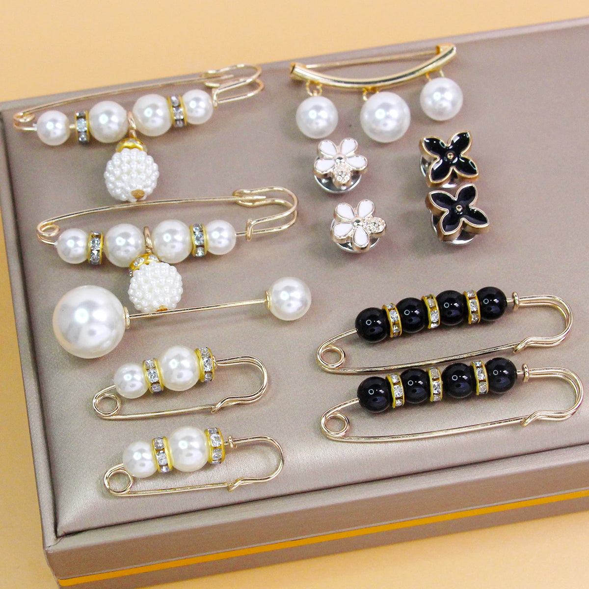 AINAMEISI 12PCS Pearl Brooch Pins – Adjustable Waist & Skirt Cinching Anti-Slip Metal Clothing Pins for DIY Sewing & Fashion Accessories