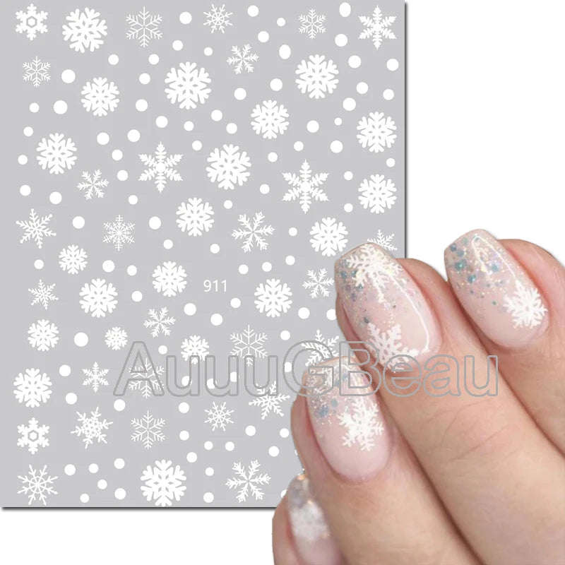 3D Christmas Nail Art Stickers – Snowflake & Winter Tree Nail Decals for Nail Tips Decoration