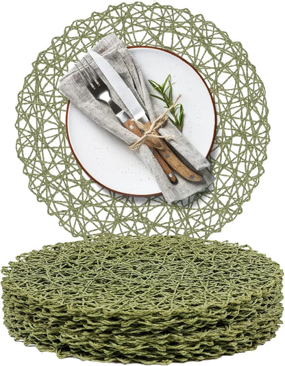 12–48PCS 15-Inch Round Paper Braided Placemats – Boho Woven Table Mats for Dining Table, Wedding, Party & Home Decor