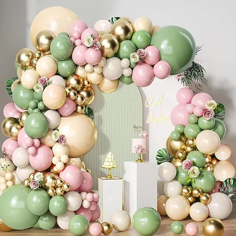 Sage Green Balloon Arch Garland Kit – Green, White, Sand & Gold Confetti Latex Balloons for Birthday, Wedding & Graduation Decorations