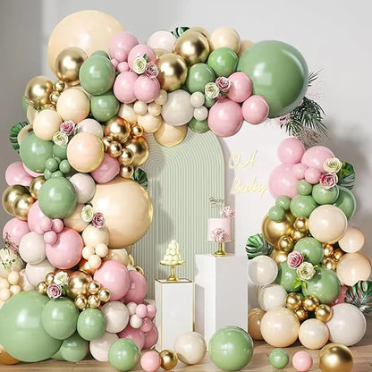 Sage Green Balloon Arch Garland Kit – Green, White, Sand & Gold Confetti Latex Balloons for Birthday, Wedding & Graduation Decorations