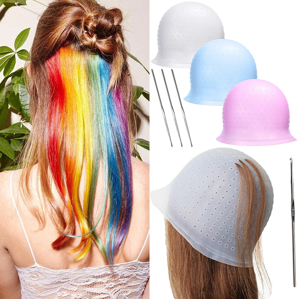 Silicone Hair Coloring Cap with Needle – Professional Highlighting & Hair Dyeing Cap for Salon Hairdressing, Reusable Hair Coloring Tool
