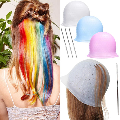 Silicone Hair Coloring Cap with Needle – Professional Highlighting & Hair Dyeing Cap for Salon Hairdressing, Reusable Hair Coloring Tool