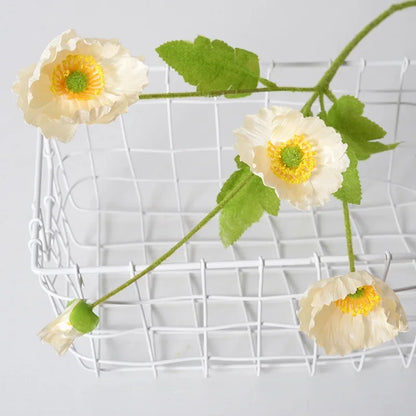4 cabezas de amapolas artificiales – Ramo floral sintético de seda para arreglos de boda nupciales, decoración de fiestas, decoración de jardines y exhibiciones al aire libre