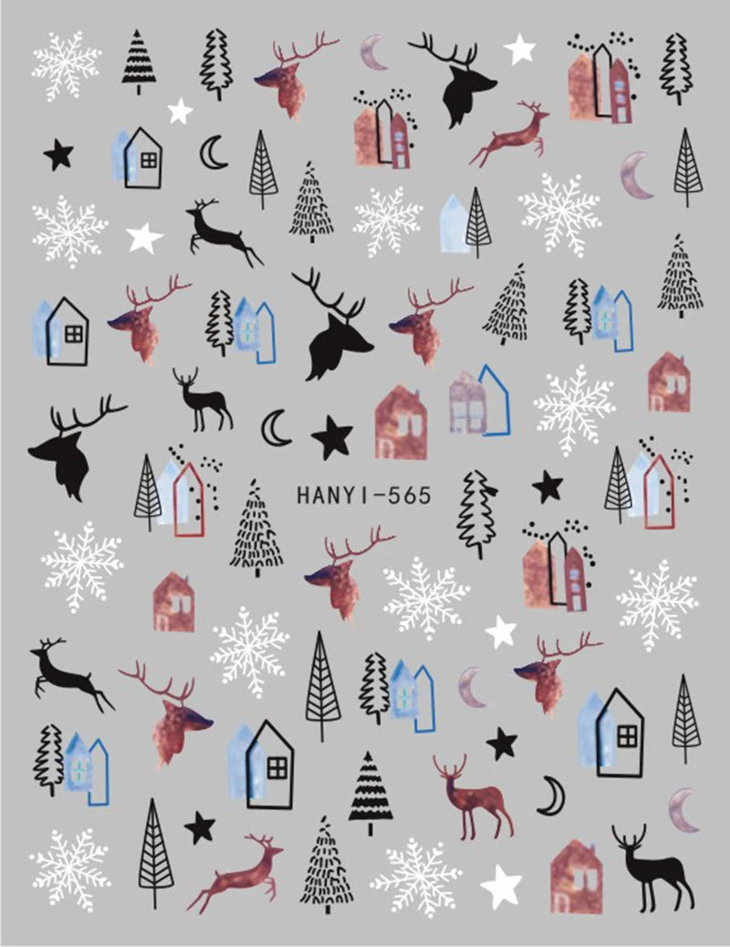 3D Christmas Nail Art Stickers – Snowflake & Winter Tree Nail Decals for Nail Tips Decoration