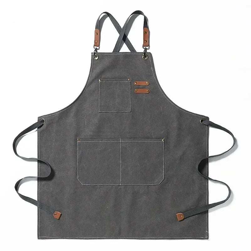 Delantal de trabajo de lona – Delantal de chef ajustable para cocina, barbacoa, restaurante y taller
