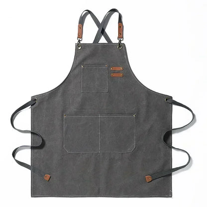 Delantal de trabajo de lona – Delantal de chef ajustable para cocina, barbacoa, restaurante y taller