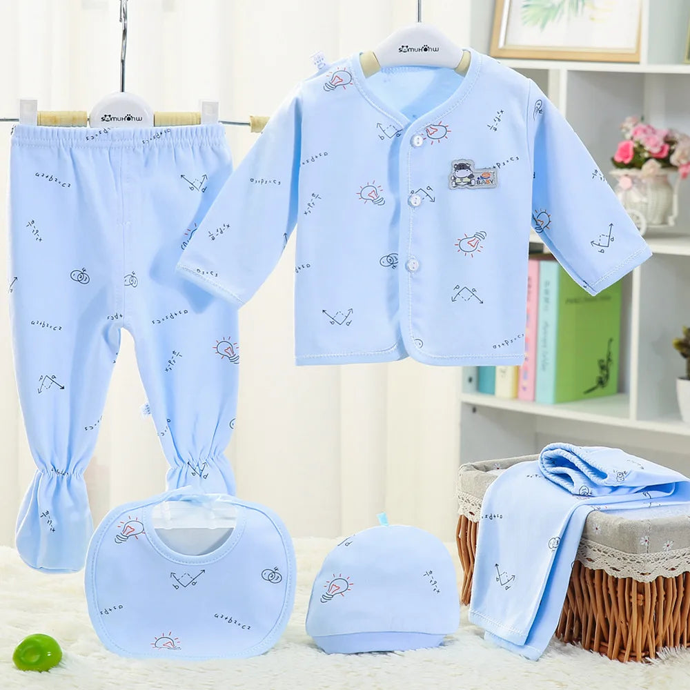 5PCS Baby Hedgehog Clothing Set – Pure Cotton Newborn Underwear Outfit for 0–3 Months Spring & Autumn