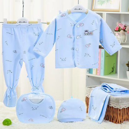 5PCS Baby Hedgehog Clothing Set – Pure Cotton Newborn Underwear Outfit for 0–3 Months Spring & Autumn