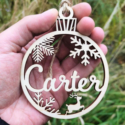 Personalized Wooden Christmas Tree Ornament – Custom Name Hanging Bauble Holiday Decoration Gift