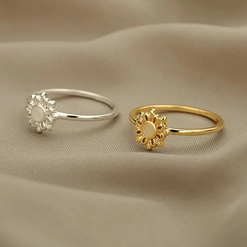 Gold Stainless Steel Lotus Flower Opal Ring – Vintage Oval Stone Statement Ring for Women | Elegant Fashion Jewelry Gift