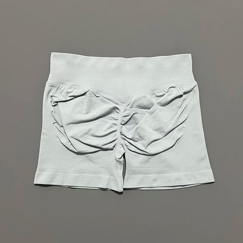 HISTELLO Pantalones cortos de yoga sin costuras de 4.5" para mujer – Pantalones cortos deportivos de talle bajo con efecto fruncido para gimnasio, fitness, correr y ropa deportiva