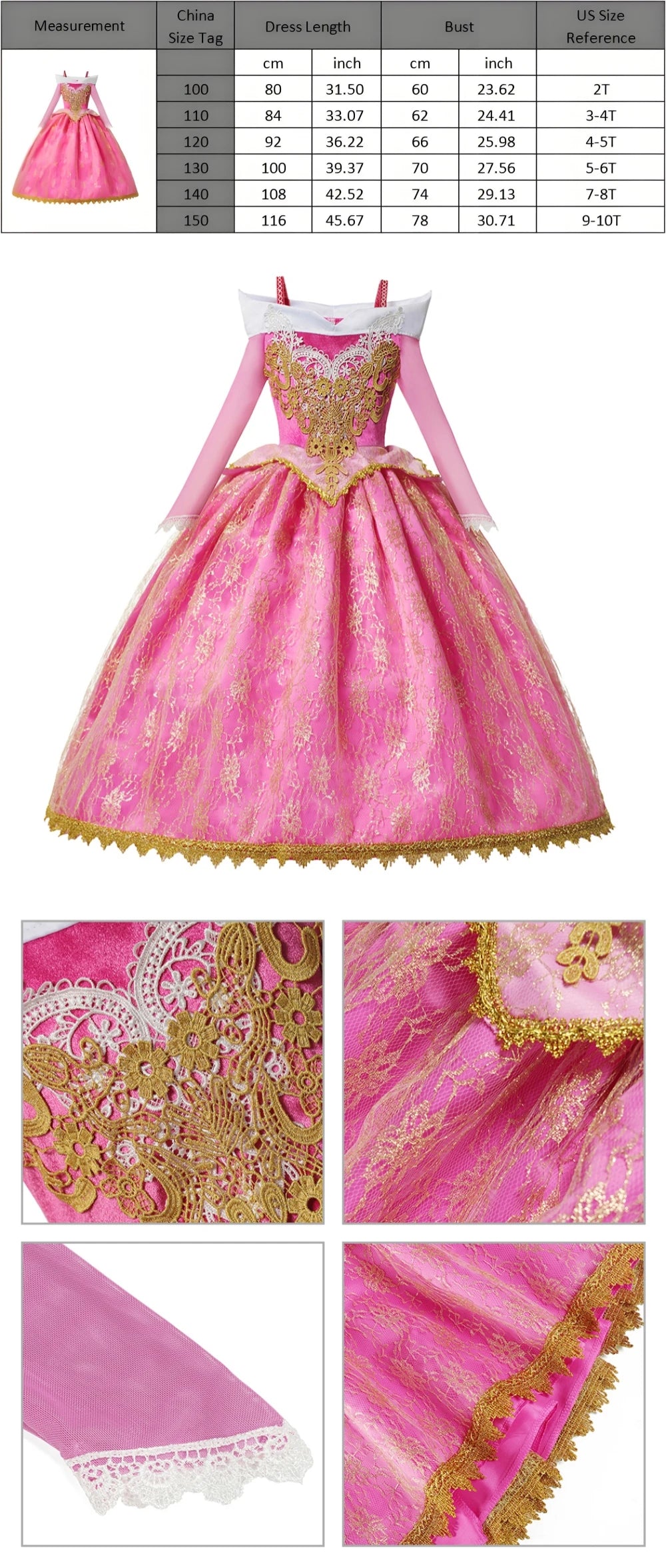 Vestido de disfraz de princesa para niña – Traje de fiesta de cuento de hadas para Halloween, carnaval y regalos de cumpleaños