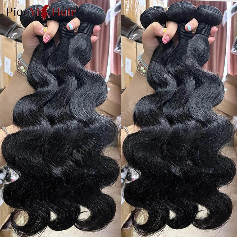 Body Wave Human Hair Bundles with 4x4/5x5 Lace Closure – 100% Raw Human Hair Weave Extensions | 2x6 Middle Part Lace Wig Set