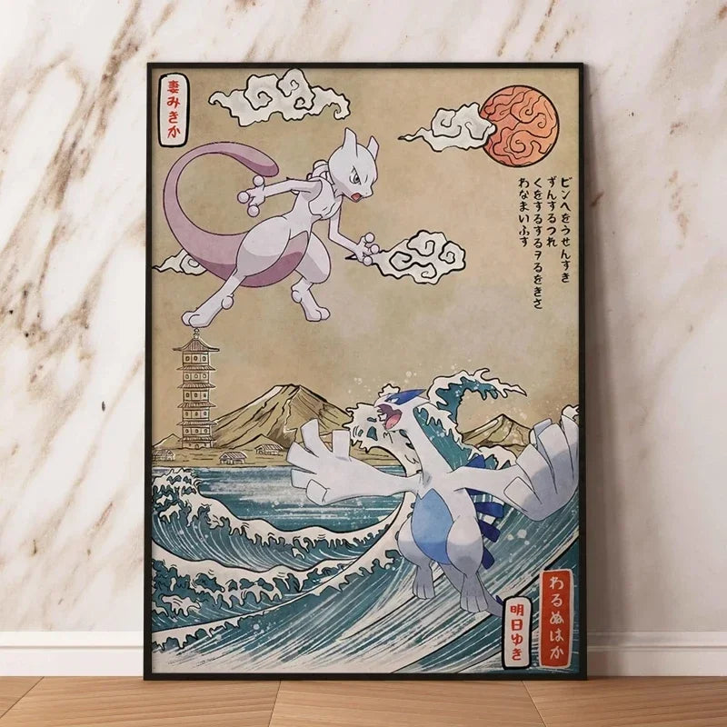 Pokémon Dracaufeu & Tortank Impression sur Toile Décoration Murale Tableau Poster HD pour Salon Maison