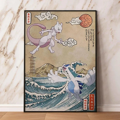 Pokémon Dracaufeu & Tortank Impression sur Toile Décoration Murale Tableau Poster HD pour Salon Maison