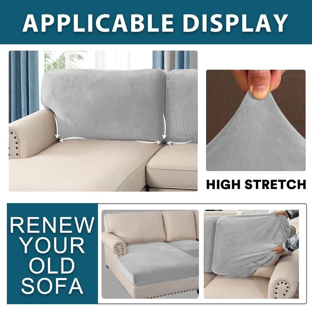 Velvet Sofa Cushion Cover – Plush Stretch Couch Slipcover Furniture Protector for Living Room