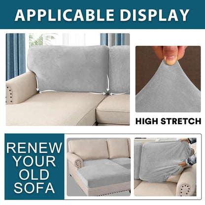 Velvet Sofa Cushion Cover – Plush Stretch Couch Slipcover Furniture Protector for Living Room