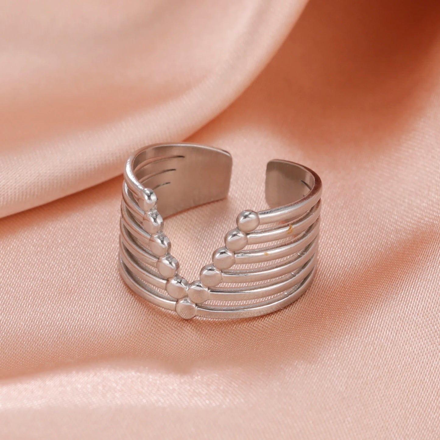Bague Skyrim en acier inoxydable cœur géométrique pour femme, réglable, ouverte, pour fête, esthétique