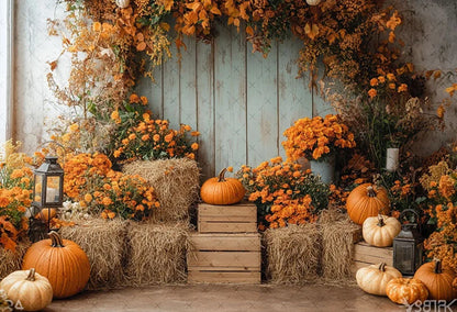 Mehofond Fall Autumn Harvest Photography Backdrop – Rustic Barn Hay & Pumpkin Background for Kids’ Birthday, Portrait, Photo Studio & Party Decor