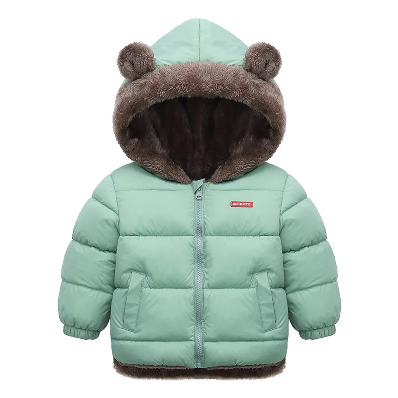Kids’ Thick Hooded Winter Jacket – Zip-Up Cotton-Padded Plush Coat for Boys, Girls & Toddlers, Warm Autumn & Winter Outerwear