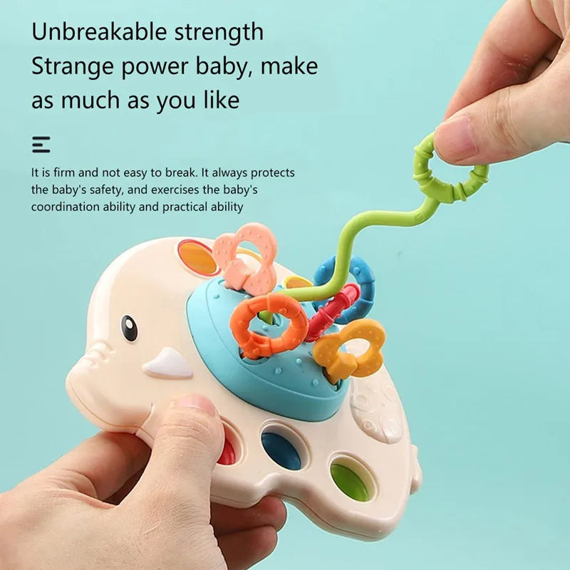 Juguete Sensorial de Silicona Montessori con Cuerda para Bebés – Mordedor Sonajero para Bebés de 6 a 12 Meses