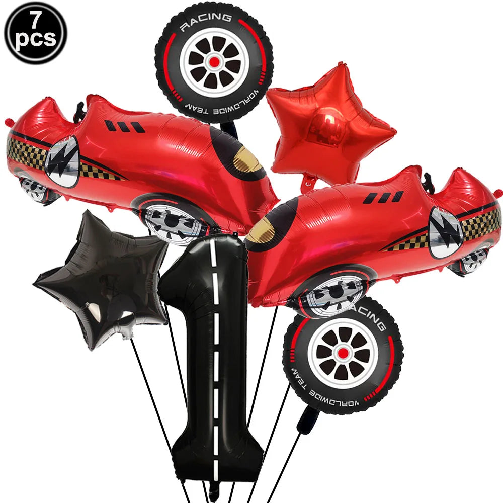 Racing Car Birthday Party Decorations – Race Car, Tire Wheel, Traffic Cone & Checkered Balloons for Kids' Racing-Themed Parties