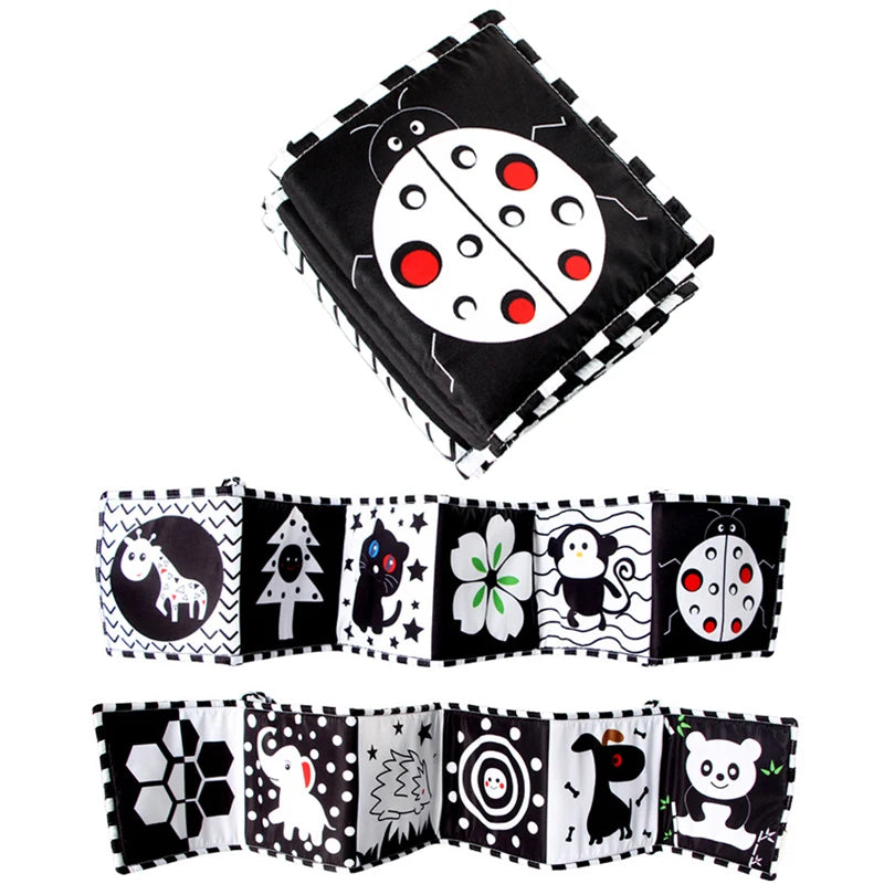 Black & White Sensory Cloth Book for Babies 0–12 Months Montessori Soft Crinkle Toy