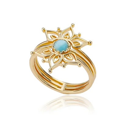 Gold Stainless Steel Lotus Flower Opal Ring – Vintage Oval Stone Statement Ring for Women | Elegant Fashion Jewelry Gift