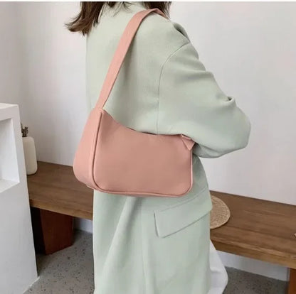 Bolso de hombro retro de piel sintética para mujer – Bolso de mano de moda con asa superior, monedero informal de color sólido para mujer