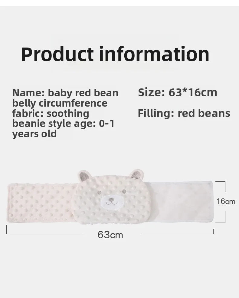 Faja suave para bebé con paquete térmico de frijoles rojos – Envoltura abdominal de dibujos animados para bebés para calor, alivio de gases y comodidad estomacal