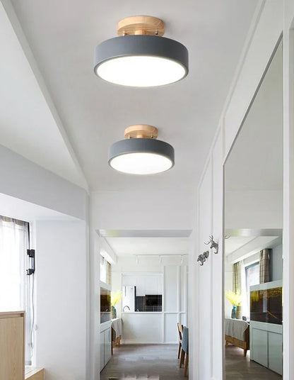Lámpara de techo redonda de madera nórdica – Moderna lámpara de montaje empotrado para pasillo, dormitorio, baño, comedor y entrada