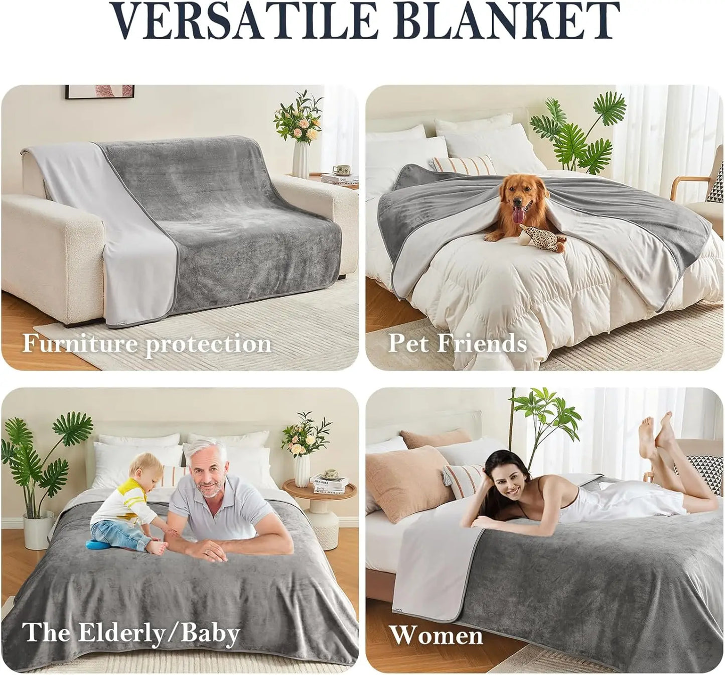 Waterproof Reversible Blanket – Leakproof Bed & Sofa Protector for Adults, Kids & Pets