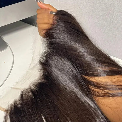 24/26 pulgadas de cabello humano brasileño liso para frontal de encaje – Cierre frontal de encaje transparente HD de 13x6 pre-arrancado | Extensión de cabello natural Remy