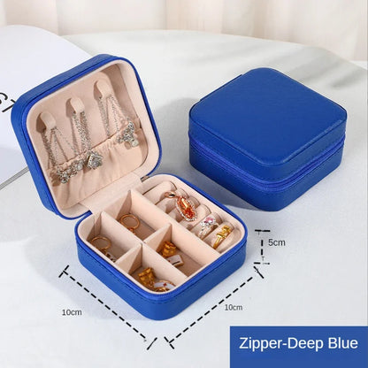 Portable Leather Travel Jewelry Organizer Case for Rings, Earrings, Necklaces & Accessories Storage