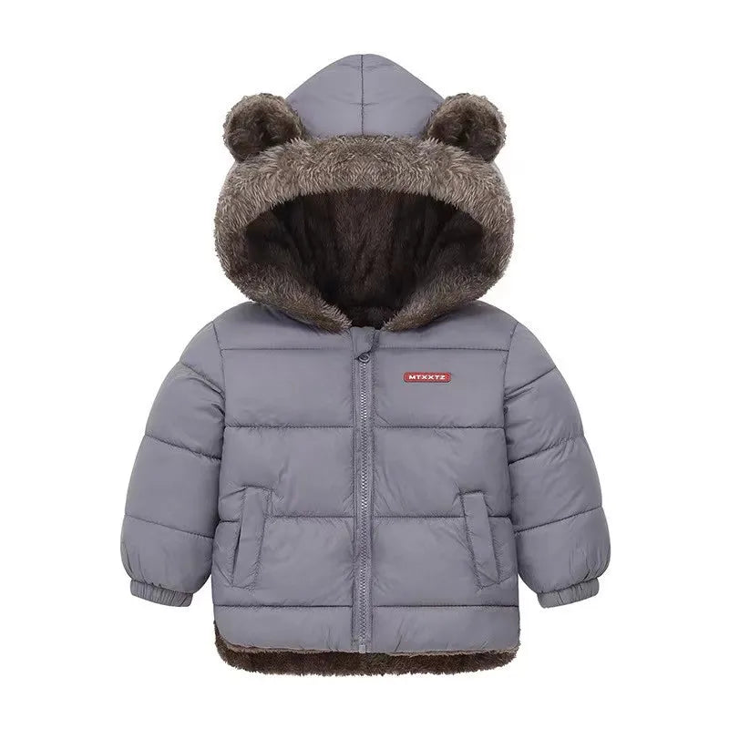 Kids’ Thick Hooded Winter Jacket – Zip-Up Cotton-Padded Plush Coat for Boys, Girls & Toddlers, Warm Autumn & Winter Outerwear