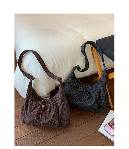 Bolso de hombro de nailon estilo coreano – Bolso tote sencillo a cuadros con cremallera y diseño de nube plisada con cordón ajustable, bandolera de moda para mujer, bolso de mano casual para el día a día
