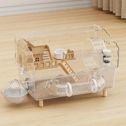 Acrylic Hamster Cage – Transparent Rodent Habitat with Accessories, Luxury Villa Enclosure for Syrian, Dwarf Hamsters, Gerbils & Mice